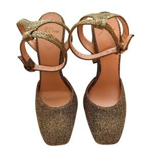 J.Crew Gold Glitter Block Heel Pumps – Harlow Ankle Strap Size 8